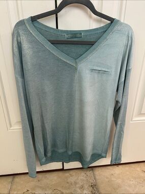 Light Teal V-Neck Long Sleeve Top
